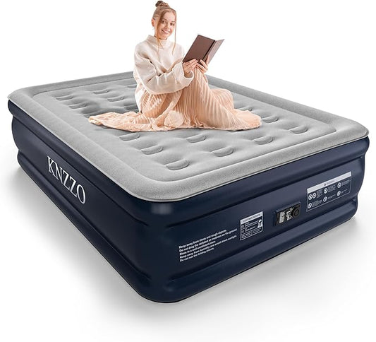 Full Air Mattress with Built-in Pump, 18" Top Inflatable Mattress with Waterproof Flocking Fabric, Three-Minute Quick-Inflatable Bed. Portable Blow Up Mattress for Home, Outdoor and Guests