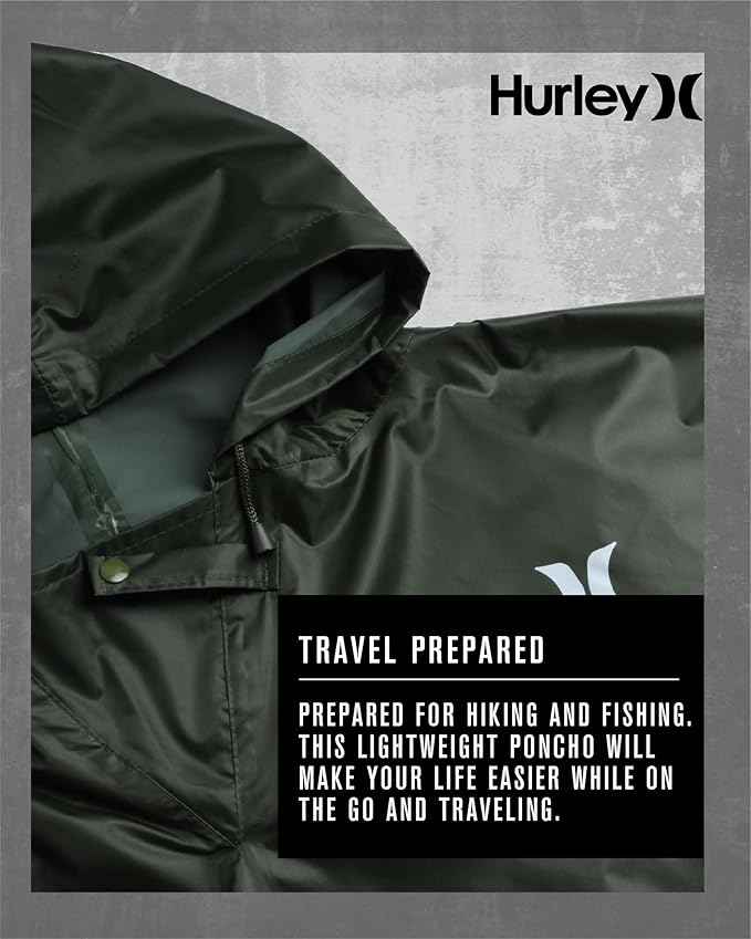 Hurley Ponchos Adult - Waterproof Rain Ponchos for Adults, Lightweight Packable Rain Poncho for Hiking, Camping & Emergency