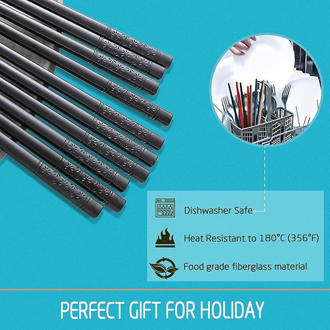 100 Pairs Sakura Fiberglass Sushi 24cm/9.4 Inch Chopsticks, Dishwasher Safe, Japanese Style Non-Slip, for Restaurant & Party, Black.