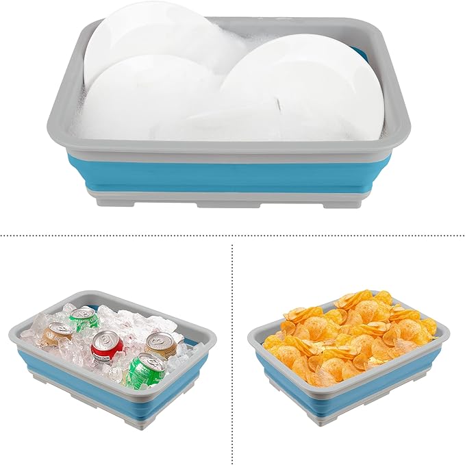 Collapsible Bucket - 7.27-Liter Multipurpose Wash Bin for Camping, Beach Trips, Tailgating Parties, and Cleaning Supplies by Wakeman (Blue)