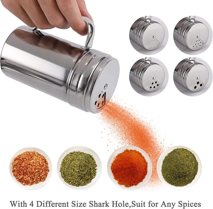Accmor 13oz Salt and Pepper Shakers with Adjustable Pour Holes, Stainless Steel Dredge Shaker, Seasoning Spice Shakers for Salt Pepper Cinnamon Sugar Flour