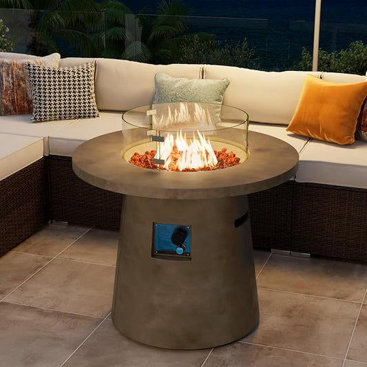 COSIEST 31.5-inch Round Fire Pit, Magnesium Oxide Outdoor Propane Fire Table, CSA Certified, 40,000 BTU Stainless Steel Burner, Free Lava Rocks, Fits 20lb Tank Inside