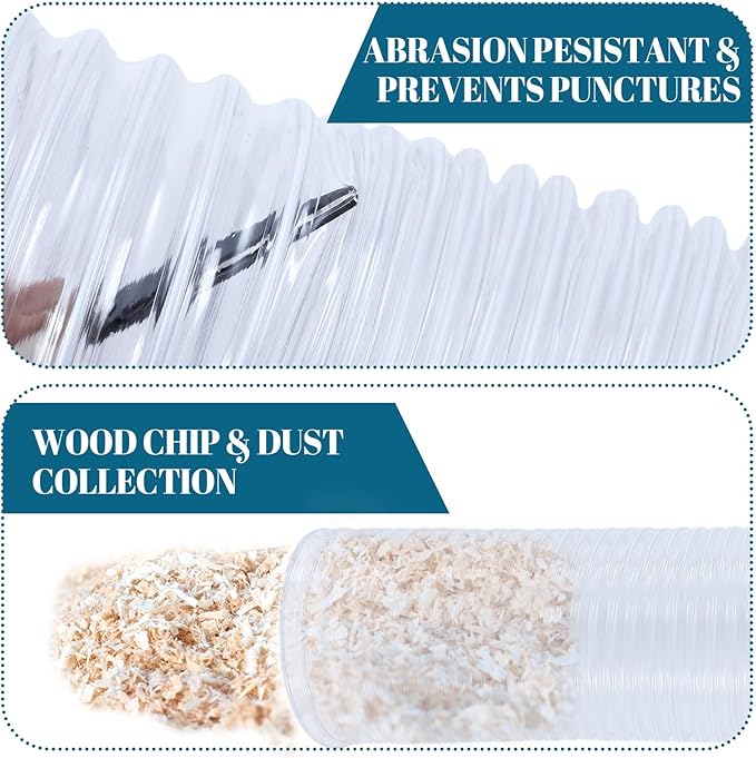 6 Inches 30 ft PVC Dust Collection Hose with Stainless Steel Clamps Set Flexible Clear Vacuum Puncture Resistant Fume Hose for Vacuums Cleaner Fume Dust Collection System (White)