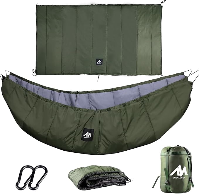 AYAMAYA Single & Double Hammock Underquilt Full Length Big Size Under Quilts for Hammocks, Camping Backpacking Essential, Winter Cold Weather Warm UQ Blanket Bottom Insulation