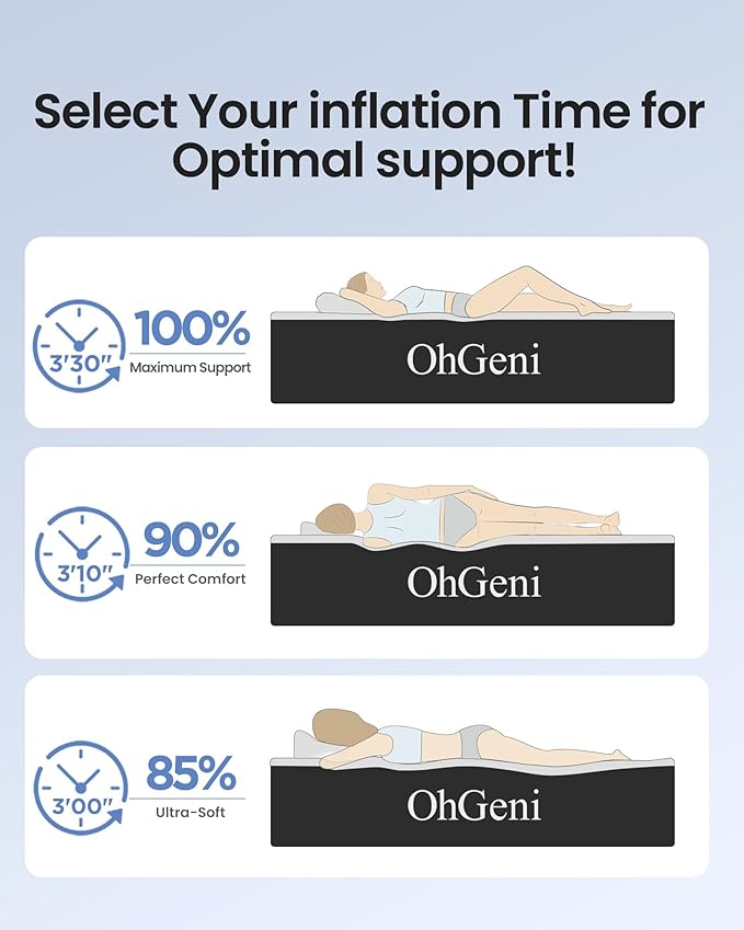 OhGeni Queen Air Mattress with Built in Pump, Inflatable Blow Up Mattress 18 Raised Comfort,Upgraded Surface Portable Mattress, Air Bed for Camping, Home and Guest, Colchone Inflable, 650 lbs Max