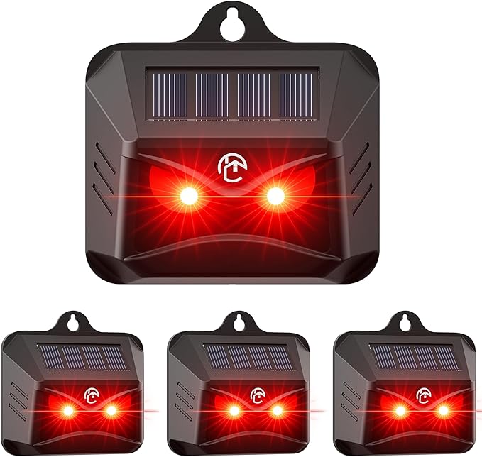 4 Packs Solar Animal Repeller, 2025 Upgraded Predator Nocturnal Animal Repellent, Red Led Light Control Outdoor Deterrent Coyote Raccoon Deer Fox Skunk Squirrel for Garden Yard Farm Chicken Coop