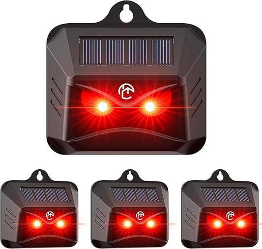 4 Packs Solar Animal Repeller, 2025 Upgraded Predator Nocturnal Animal Repellent, Red Led Light Control Outdoor Deterrent Coyote Raccoon Deer Fox Skunk Squirrel for Garden Yard Farm Chicken Coop