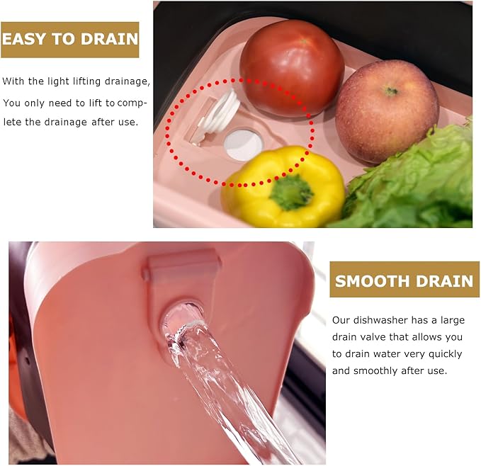 11L（2.91 Gallon） Collapsible Dish Basin with Drain Plug, Space Saving Outdoor Multiuse Foldable Sink Tub, Dishpan, Portable Kitchen Storage Tray for Vegetable Washing, Camping, RV (Pink)