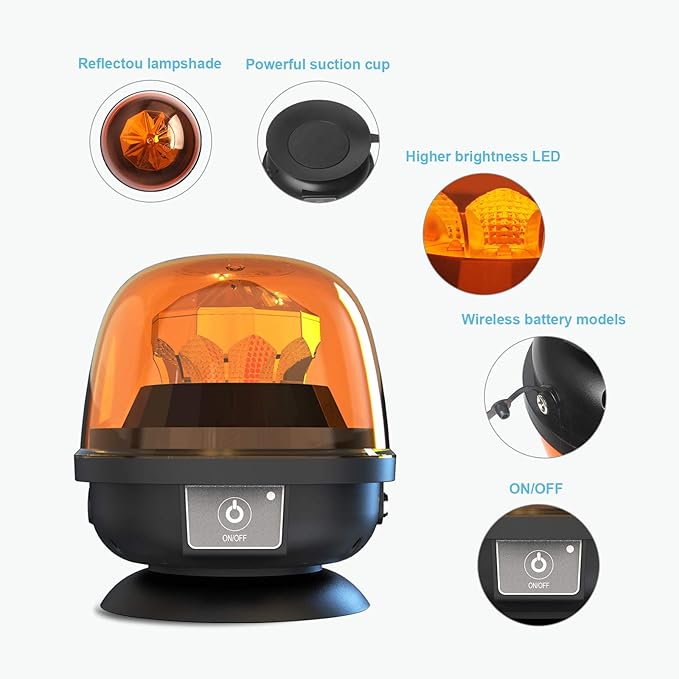 Agrieyes Magnetic Beacon Light Wireless, Class I Portable 12-24V Rotating Warning Lights, Rechargeable Amber Flashing Strobe Lights for Vehicles Trailers Trucks Tractor Bus Forklift Cars