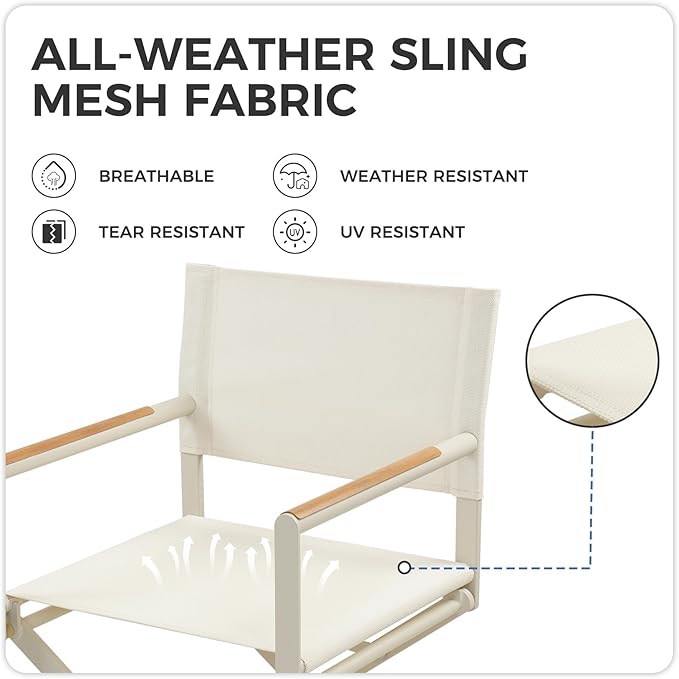 Grand patio Extra-Wide 4-Pack Directors Chairs, Folding Dining Chair Set of 4 with Sling and Woodgrain Armrests, Outdoor, Apricot