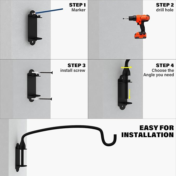 4 Pack Plant Hanger Bracket Wall Mounted Hooks for Hanging Bird Feeder, Flower Bracket, Anti Rust Metal Lanterns 12 Inches