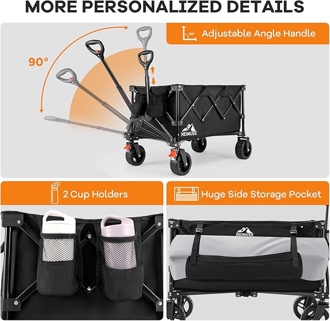 150L Wagon Cart Foldable, Heavy Duty Collapsible Utility Wagon with 220lbs Capacity, All-Terrain Beach Wheels, Portable Garden Cart for Camping, Sports, Outdoor, Shopping, Black