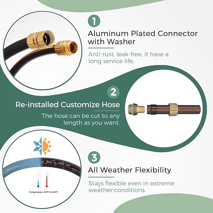 Giraffe Hybrid Leader Hose 5/8" x 6ft, Custom Length, NO Kink, Flexible, Leakproof Water Hose with Male to Female Fittings, 600 Burst PSI