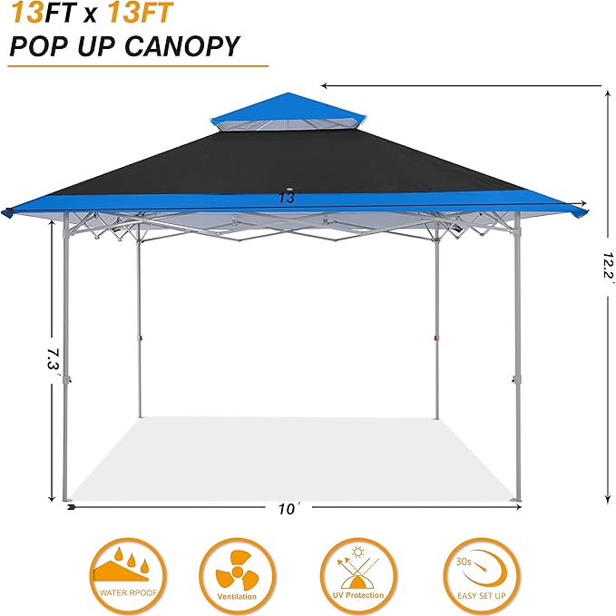 COOSHADE 13x13Ft Pop Up Canopy Tent Instant Folding Shelter 169 Square Feet Large Outdoor Sun Protection Shade(Black)