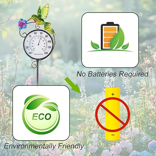 Hummingbird Indoor Outdoor Thermometer, Large Digital Metal Garden Stake Outside Thermometer Waterproof Decorative for Patio, Lawn, Room, No Battery Required