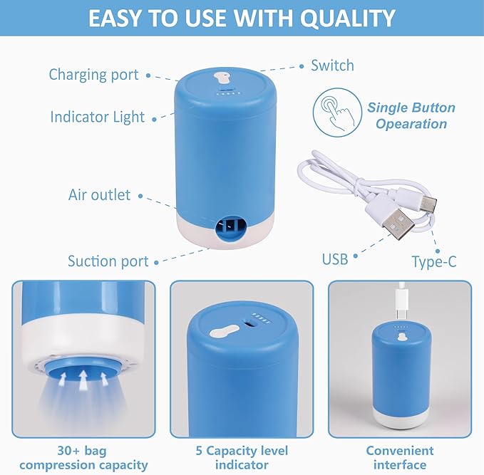 12 Pack Travel Vacuum Storage Bags with Portable Electric Pump, Vacuum Seal Space Saver Bags for Clothing, Vacuum Travel Bags for Luggage