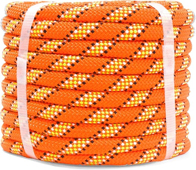 1/2in 50ft Double Braid Polyester Rope, 48 Strands, 5290lbs Breaking Strength, Orange Arborist Rigging Rope for Various Indoor Outdoor Use Hiking Camping Swing Sailing