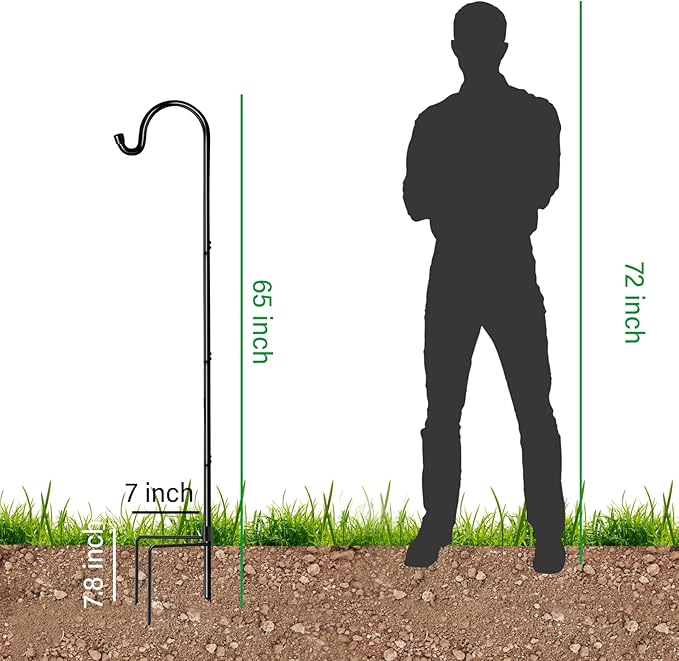 GOFORWILD Shepherd?™s Hooks 2 Pack Black, 65 inches Tall, Adjustable Garden Hook for Outdoor, Hanging Plant, Solar Lights, Lanterns, Bird Feeders, Garden Stake and Wedding Decor, 7015