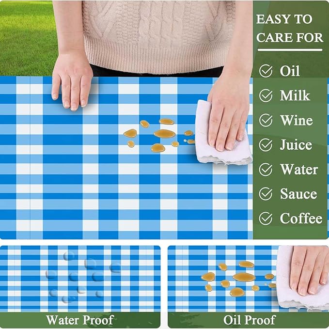 CAPSCEOLL Elastic Picnic Table Cover with Bench Covers 5Ft Waterproof Fitted Picnic Table Cover Cloths for Outdoors Camping Tablecloth with Drawstring Bag, 60X30in, Blue Checkered