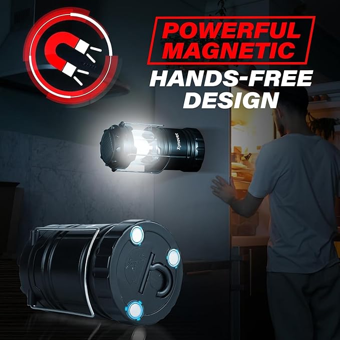 Solar Camping Lantern 4-Pack - Rechargeable LED Lights, Magnetic Base & Foldable Hanging Hook- Collapsible Lamp Battery Powered Perfect for Power Outages, Hiking, Campsites, Emergencies