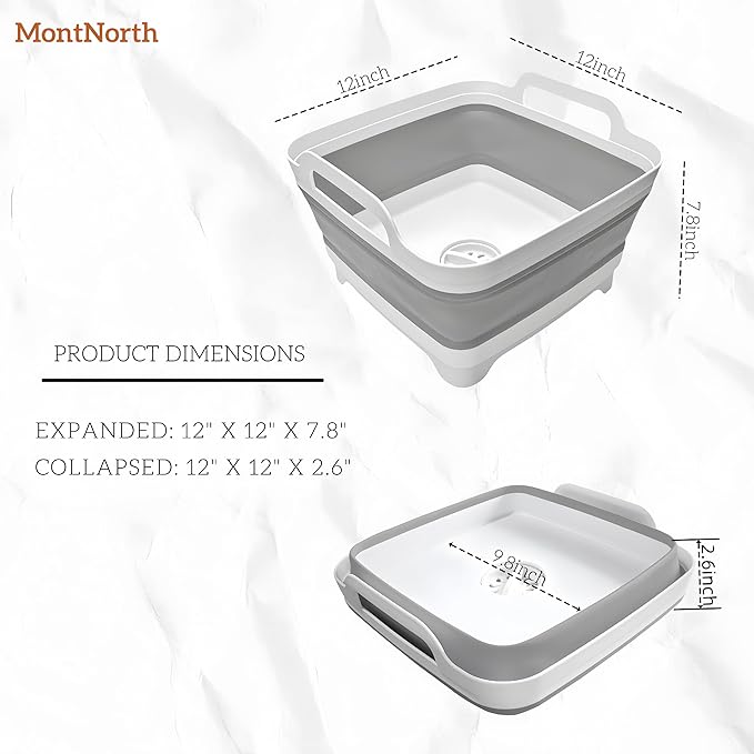 Collapsible Wash Basin 9L, Foldable Dish Tub with Drain Plug, Portable Collapsible Dish Basin, Camping Sink for Washing Dishes, Laundry & Kitchen Use,Gray