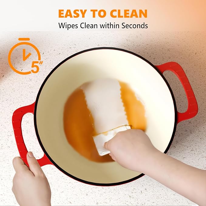 BONNLO 6QT Round Dutch Oven, Enameled Cast Iron Dutch Oven Pot with Lid & Dual Handles, Oven Safe Up to 500° F, for Sourdough, Bread Baking, Stews and Roasting (Red)