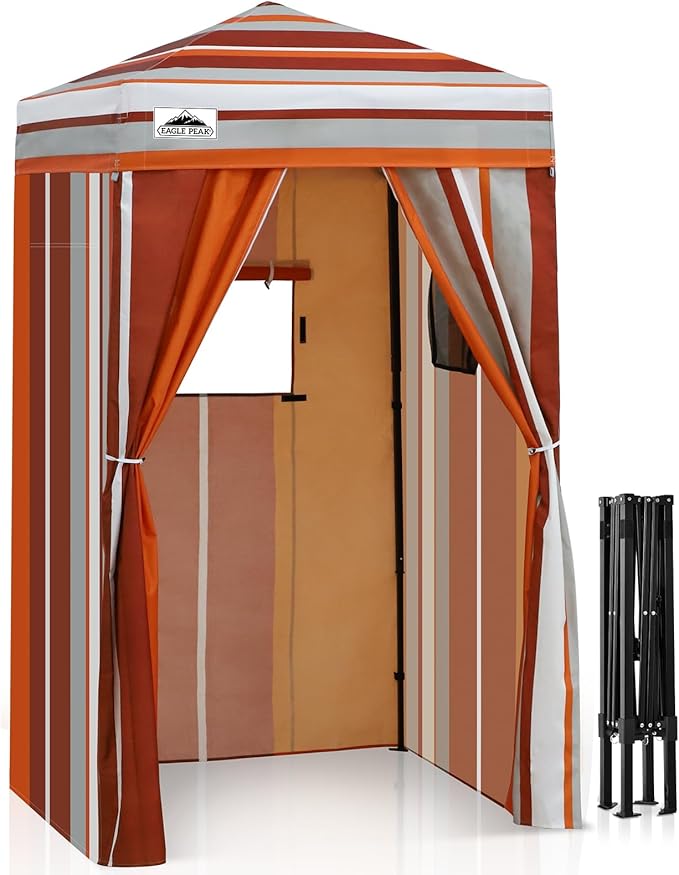 EAGLE PEAK Flex Ultra Compact 4x4 Pop-up Canopy, Sun Shelter, Changing Room, Portable Privacy Canopy Cabana for Pool, Fashion Photoshoots, or Camping, Red Stripe