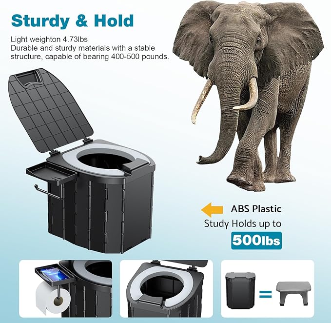 Camping Toilet - Upgraded soft toilet seat with urine Splash Guard, Folding Toilet with Detachable Paper Holder, Portable toilet with a load capacity of 500 lbs, Portable Potty For Emergency Use