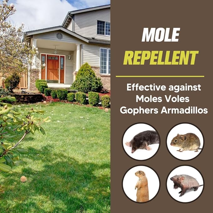 Mole Repellent for Lawns, Gopher Repellent, Groundhog Vole Repellant Outdoor, Keep Moles Out of Garden/Lawn, Pet Safe Mole Repellant, Lasting Protection, Easy to Use-8P