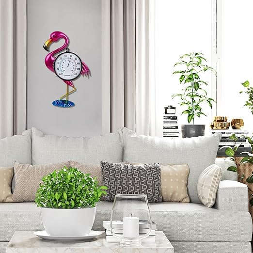 Flamingo Outdoor Thermometer, 17" H Wall Thermomter with No Need Battery, Indoor Thermometer Large Easy to Read for Patio Room Decor