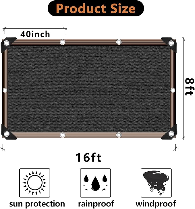 90% Black Shade Cloth,Durable Mesh Tarp with Grommets, Resistant Garden Sun Shade Netting with Taped Edge for Plant Cover, Greenhouse, Patio, Tomatoes, Chicken Coop, Barn Kennel