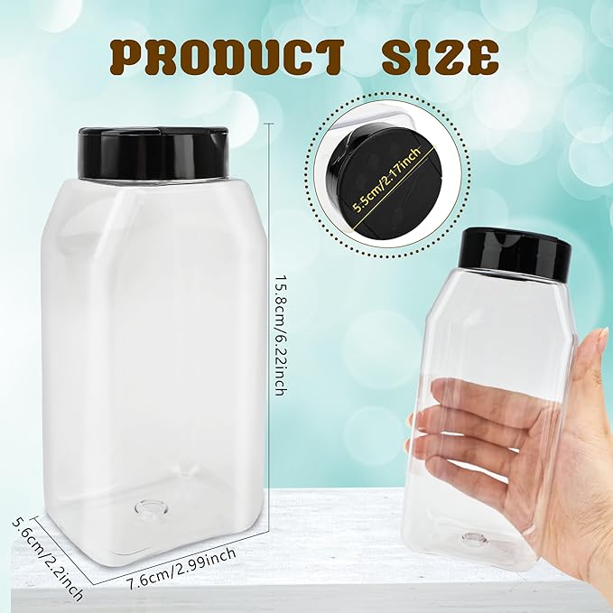 30 Pack 16 oz Plastic Spice Jars with Cap Clear Empty Square Plastic Bottle Containers with Lids Large Empty Powder Storage Container for Storing Spice Seasoning Powders