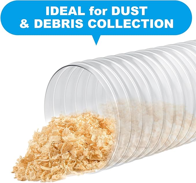 2 1/2" x 20' Heavy PVC Dust Collection Hose,Flexible Clear Debris and Fume Collection Hose with Stainless Steel Hose Clamps for Dust Collectors with 2 1/2" Ports, Ideal for Shop Vacuums