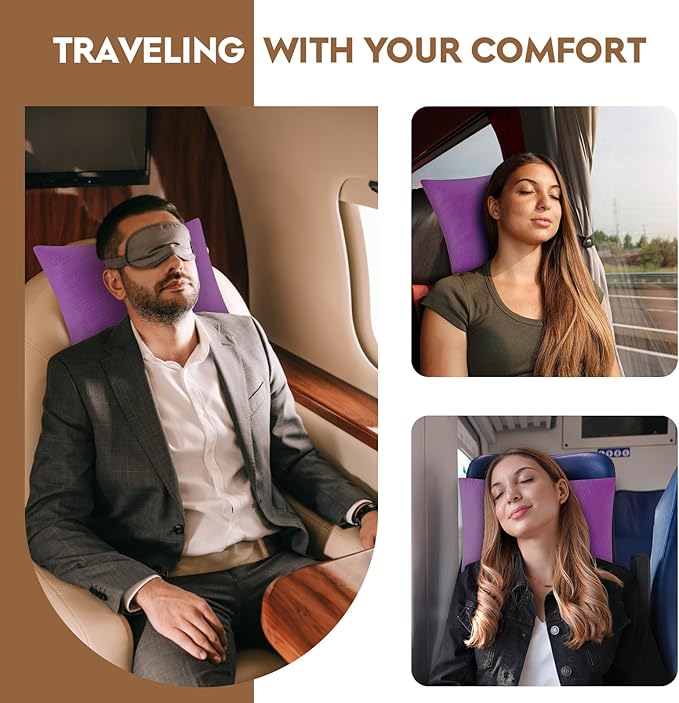 Small Shredded Memory Foam Pillow, Camping Pillow Travel Pillow - Compressible Medium Firm, Breathable Cover, Ideal Backpacking Hiking, Airplane and Car (Purple, S)