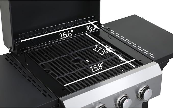 3-Burner Portable Propane Gas Grill with Stainless Steel Plancha Griddle - 36900 BTU Outdoor BBQ Grill with Foldable Side Shelves, Enamel Cooking Grids & Tool Hanging Basket