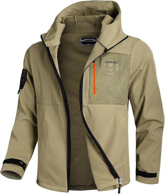 GEMYSE Men's Lightweight Rain Jacket Waterproof Raincoat Hooded Softshell Windbreaker for Outdoor Hiking Travel