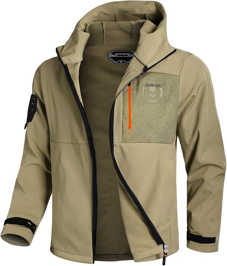 GEMYSE Men's Lightweight Rain Jacket Waterproof Raincoat Hooded Softshell Windbreaker for Outdoor Hiking Travel