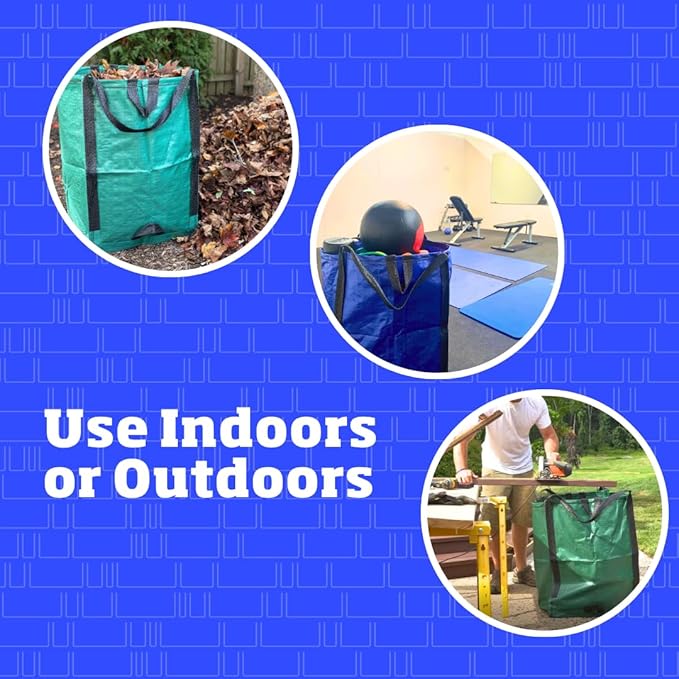 DURASACK Heavy Duty Home and Yard Bags 48-Gallon Reusable Self-Standing Lawn and Leaf Bags Garbage Can with Reinforced Handles, Gingham Blue, 3 Pack