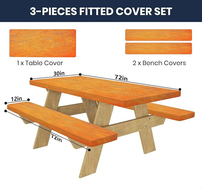 CAPSCEOLL Fitted Picnic Table Cover with Bench Covers with Elastic 6Ft Waterproof Camping Picnic Table Cover Cloths for Outdoors Camping Tablecloth with Drawstring Bag, 72X30in, Burnt Orange