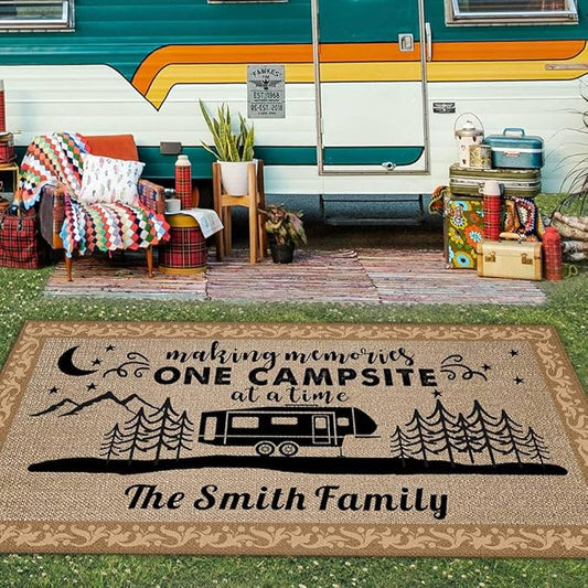 Custom Camping Rugs Making Memories One Campsite at a Time RV Trailer Decor Camper Floor Mat for Outdoors, Patio, Backyard, Picnic, Beach, Camping, 48 x 72 Inch, 20 RV Optional