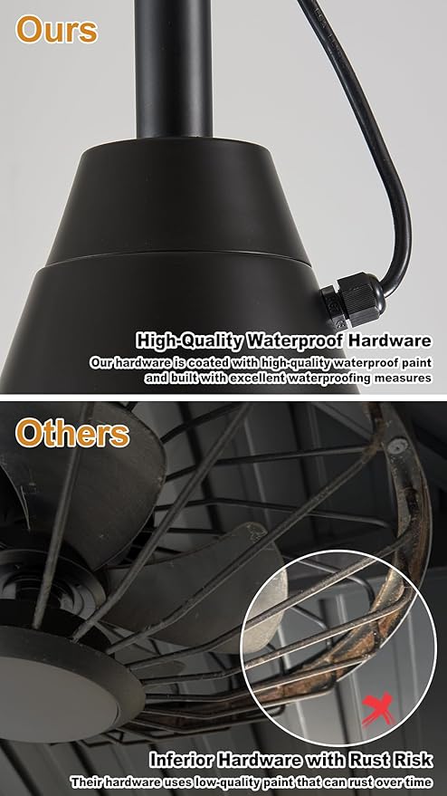 3 Blades Wood Outdoor Ceiling Fan with Light for Patios, Farmhouse Rustic Ceiling Fans with Lights, 34" Plug-In Wet Rated Outdoor Gazebo Fan with Light for Exterior House Porch Patio, Waterproof, F245