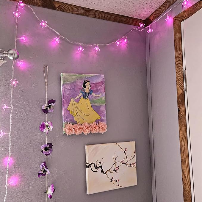 Fairy Flower String Lights, USB & Battery Lighted Decorative Cute Cherry Blossom Indoor Bedroom Window Hanging, Novelty Floral Lamp for Christmas Easter Wedding Party Birthday Décor (Pink)