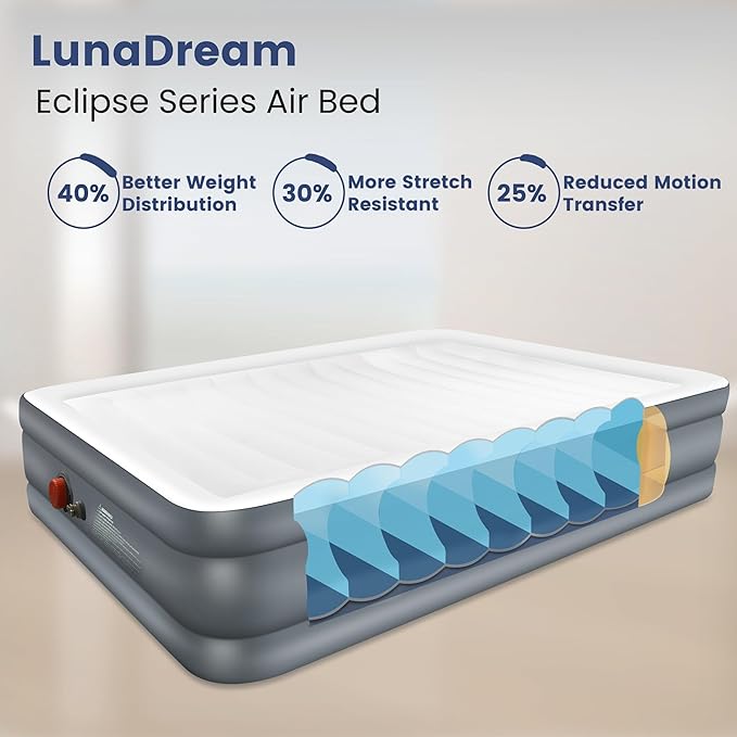 Eclipse Series Twin Air Mattress with USB Rechargeable Built-in Pump, Wireless Inflatable Airbed, Durable Leakproof Design, Portable for Home & Camping