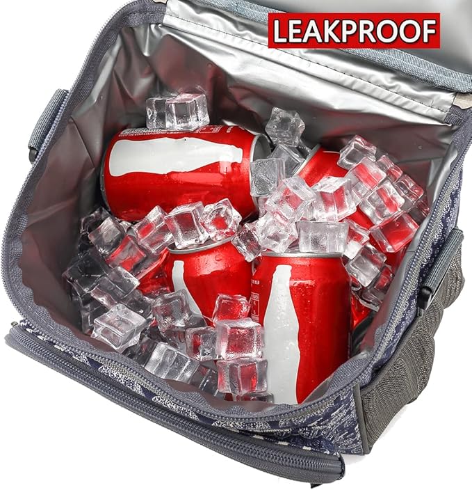 FlowFly Insulated Reusable Lunch Bag Adult Large Lunch Box for Women and Men with Adjustable Shoulder Strap,Front Zipper Pocket and Dual Large Mesh Side Pockets,Elephant