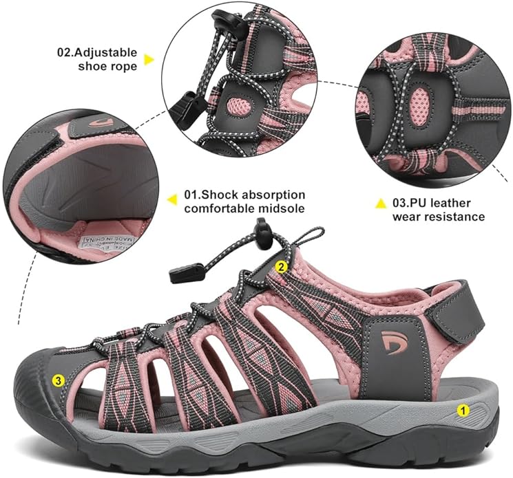 Dannto Women's Sport Hiking Sandals Closed Toe Outdoor Athletic Walking Sandal Lightweight Summer Water Shoes