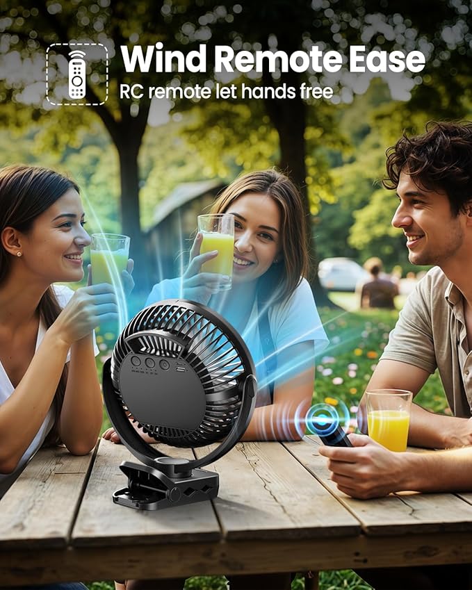 24000mAh Clip on Fan for Golf Cart - 8-inch Portable Rechargeable Fans - Max Up to 150Hrs Work Time - Battery Operated Fan with LED, Remote, Timers, Hook for Office, Desk, Camping, Tent, Treadmill