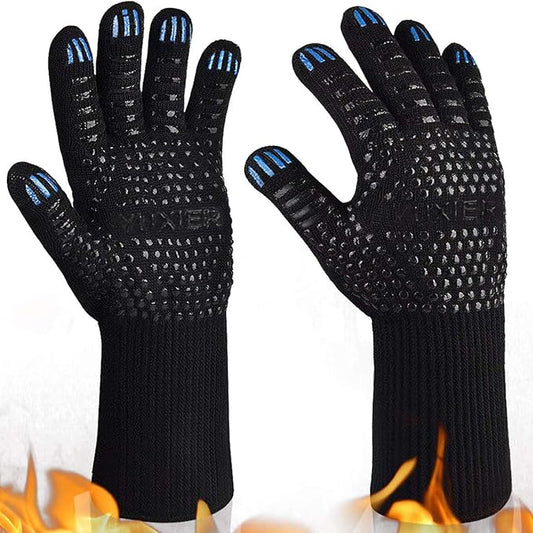Oven Gloves BBQ Grill Gloves 1472°F Extreme Heat Resistant Oven Mitts for Cooking, Grilling, Kitchen, Smoker Baking, Barbecue, Fireplace, Welding, Cutting (13.8inch, Black Gloves)