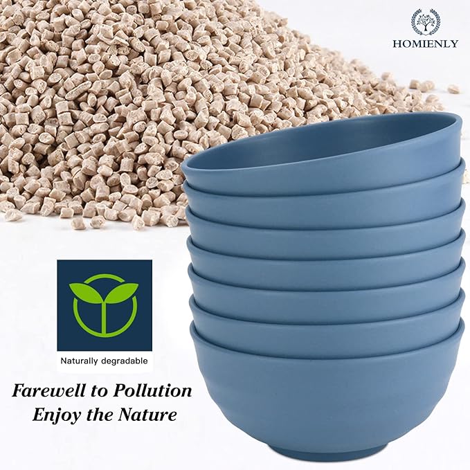 Homienly Wheat Straw Bowls, 60 OZ Salad Bowls,Large Serving Bowls Set of 8, Unbreakable Big Bowl for Kitchen,Ramen,Cereal,Salad,Serving Reusable, Microwave and Dishwasher Safe Bowl-Blue