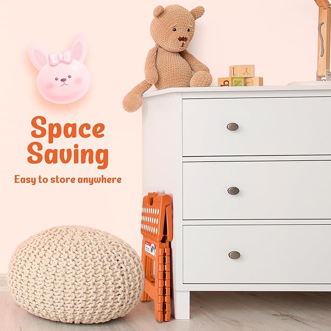 ACSTEP 9 Inch Folding Step Stool 300 LB Capacity Plastic Foldable Step Stools for Kids and Adults, Folding Stool Suitable for Kitchen, Stepping Stool with Handle Orange Small Step Stool 1PC