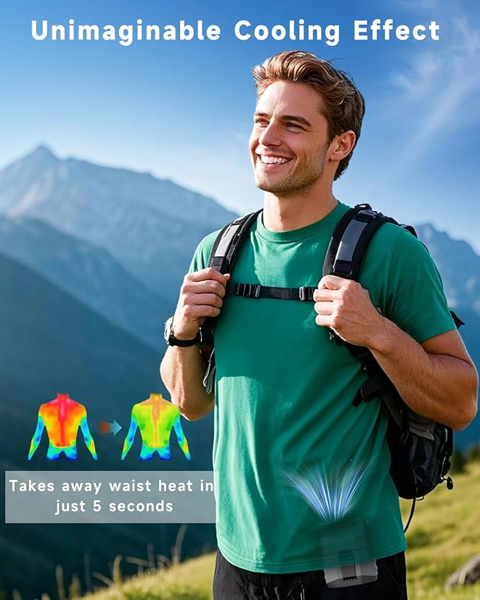 2025 Smart Portable Rechargeable Fan with LED Light & 25H Runtime, 4-Speed 9200RPM Turbo Cooling Personal Waist Fan, Wearable Neck & Belt Clip for Camping, Outdoor, Hiking - Grey